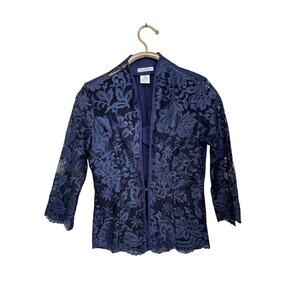 Naracamicie Italy Blue Lace Evening Cocktail Jacket Blouse Top I Sz S